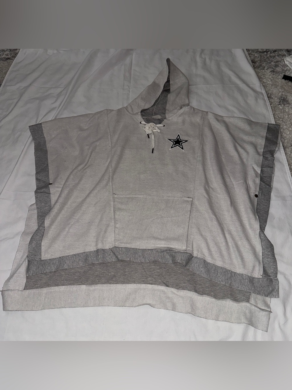 Light Gray Hooded Poncho Sweater with Cowboys Logo